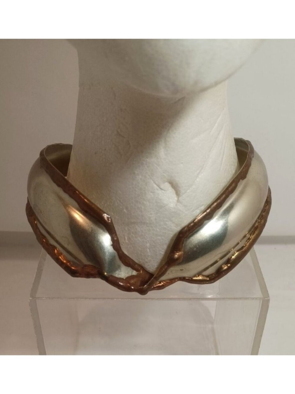 Vintage Handcrafted Mixed Metal Modernist Brutalist Collar Brass Choker Hippie